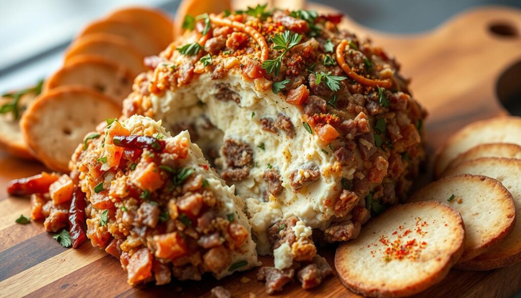 Dried beef cheese ball with accent texture Dried beef cheese ball with accent texture